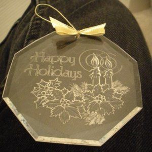 Christmas Ornament Vanity Fair Embossed Clear Lucite Octagon Vtg 60s Collectible